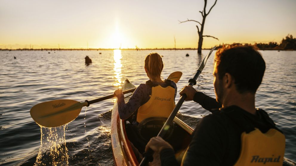 Kayaking along Lake Mulwala in Mulwala, The Murray